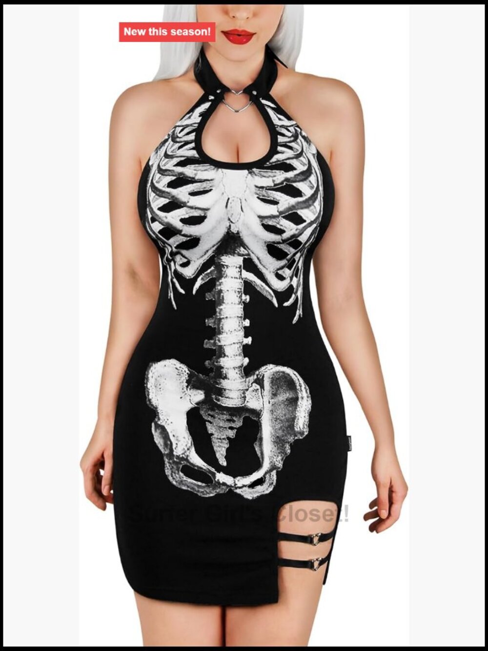 Skelly Babe Collared Bodycon Mini Dress Skirt Halloween Costume
